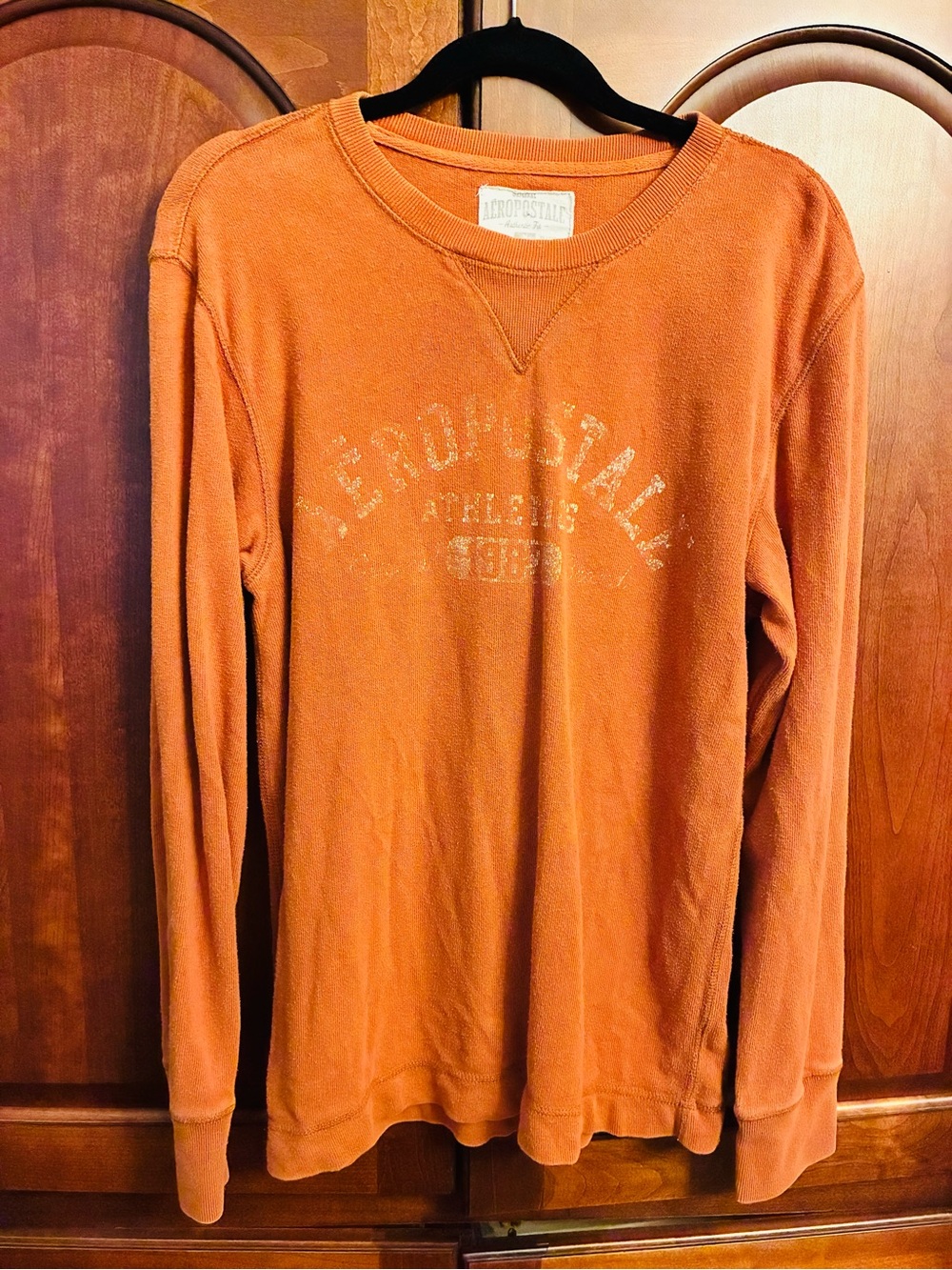 Aeropostale Mens Medium Spellout graphic VTG Y2K Orange Heavy Cotton Long Sleeve